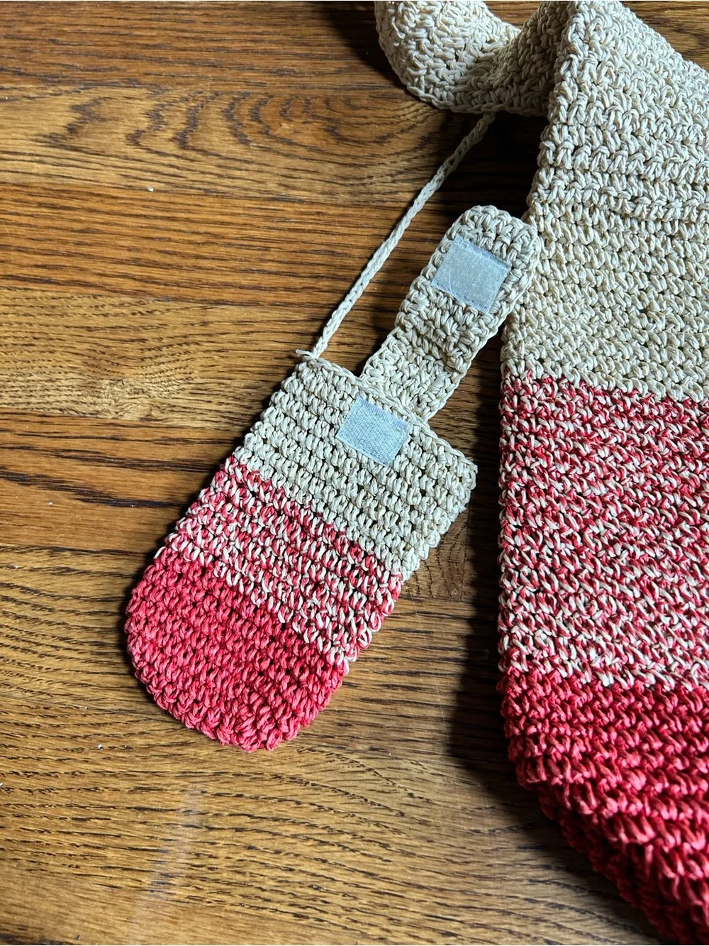 Handwoven Crochet Hobo Bag with Matching Attachable Pouch Beige & Red